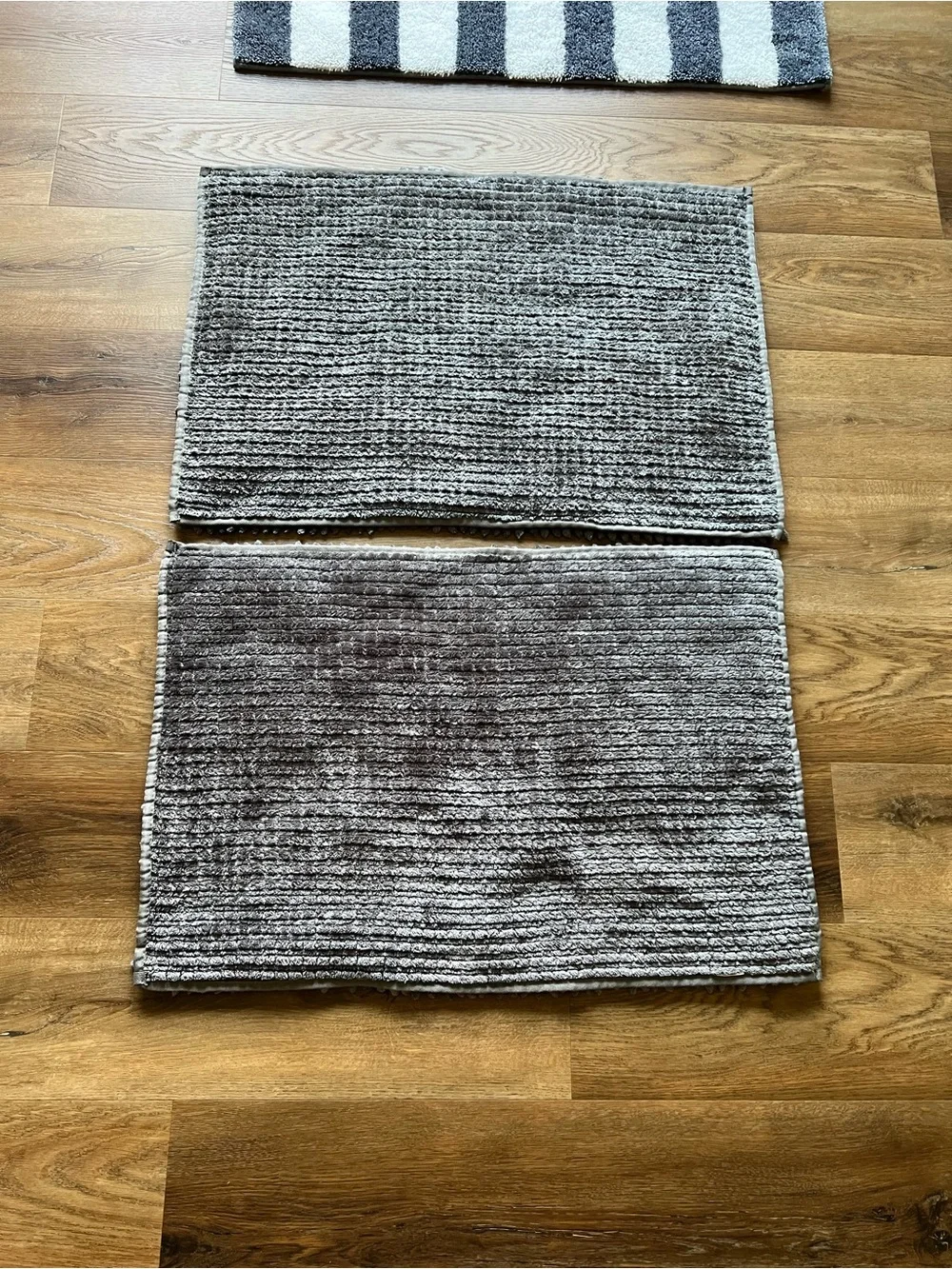 3-Pc Blue Bath Mat Set Solid Shaggy Chenille & Striped